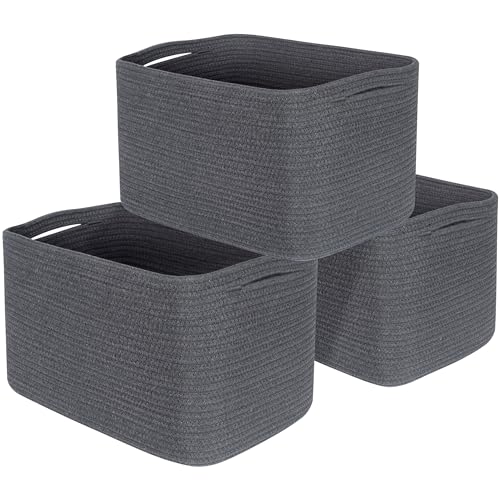 3-Pack Decorative Woven Storage Baskets for Shelves, Cube Bin Box for Organizing Books, Shoes, Dog Toys, Pantry Closet and Living Room Organizer, Charcoal Gray - color: Charcoal Gray