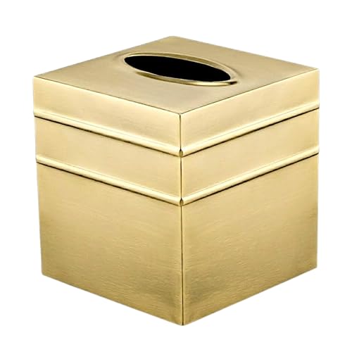 Monarch Abode Tissue Box Cover Square – Handcrafted Border Embossed Brushed Gold Metal Tissue Holder Box for Bathroom Accessory, Aesthetic Decorative Facial Napkin Cube for Modern Home Decor - color: Brushed Gold