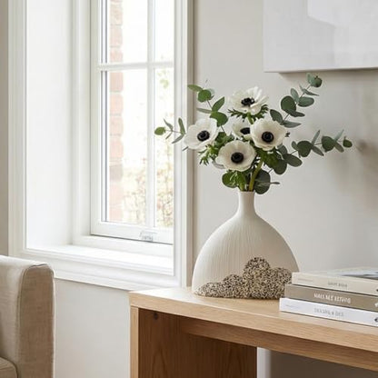 White Ceramic Vase, Speckled Bottom Bud Vase for Shelf Decor | Matte vase for shelf, table, entryway and bathroom styling