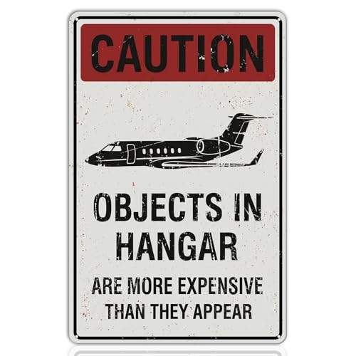 Caution Objects in Hangar Metal Tin Sign 8x12 Inch, Funny Aviation Wall Decor Airplane Pilot Plaque for Men Garage Man Cave Workshop Mechanic Room - color: J