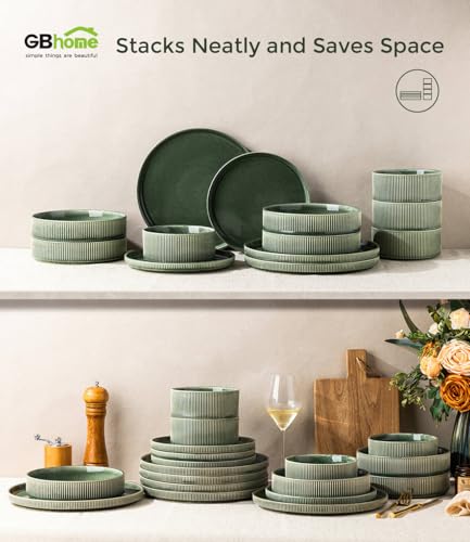 GBhome 7.5 Inch Pasta Bowls Set of 6, Ceramic Salad Bowls, Dark Green | Double Reactive Glaze Bowls for Pasta, Noodles & Fruit, Scratch Resistant, Microwave & Dishwasher Safe - color: Dark Green, size: Set of 6