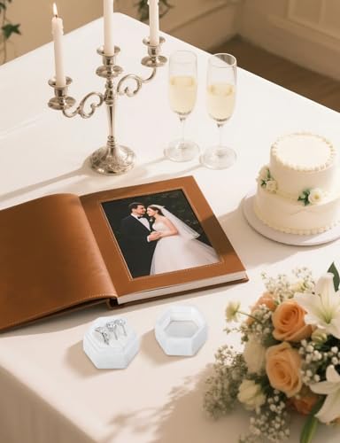 MFXIP Velvet 3 Slots Jewelry Ring Box Engagement Wedding Box Keepsake Box Bridal Photo Ring Triple Slots Hexagon - color: White