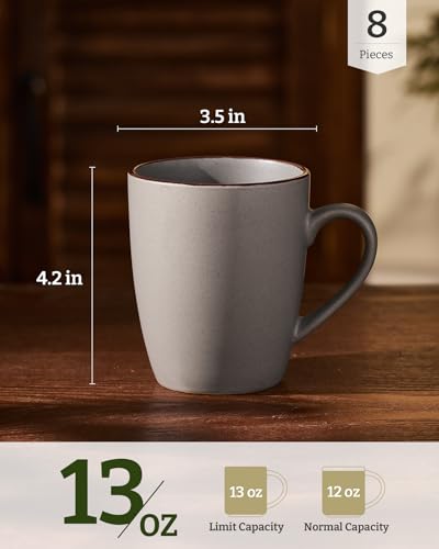 famiware Venus Coffee Mugs Set of 8, 13 oz Ceramic Stoneware Mug Cup Set | Coffee Mug with Handle for Tea, Latte, Cappuccino, Cocoa, Milk, Microwave and Dishwasher Safe, Dark Grey - color: Dark Gray, size: 8pcs