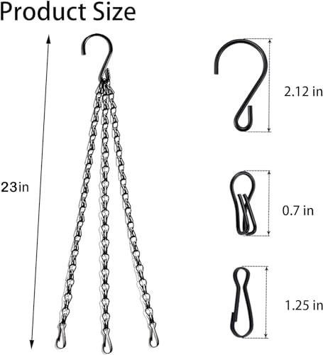 PCTC 3 Pack 23 inch Hanging Basket Chain,Hanging Plant Holder | Flower Pot Basket Chains 3 Point Replacement Chain Hangers with S Hooks for Planters, Bird Feeders, Lanterns & Garden - size: 23 inch