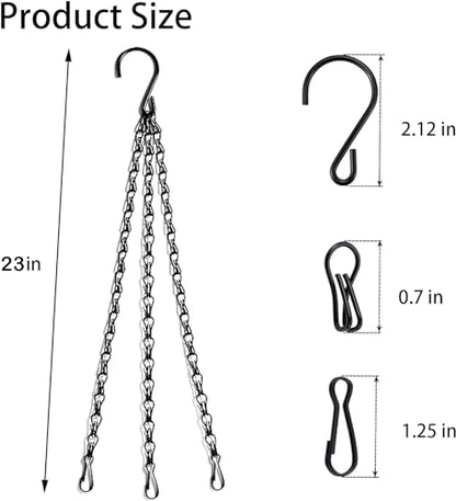 PCTC 3 Pack 23 inch Hanging Basket Chain,Hanging Plant Holder | Flower Pot Basket Chains 3 Point Replacement Chain Hangers with S Hooks for Planters, Bird Feeders, Lanterns & Garden - size: 23 inch
