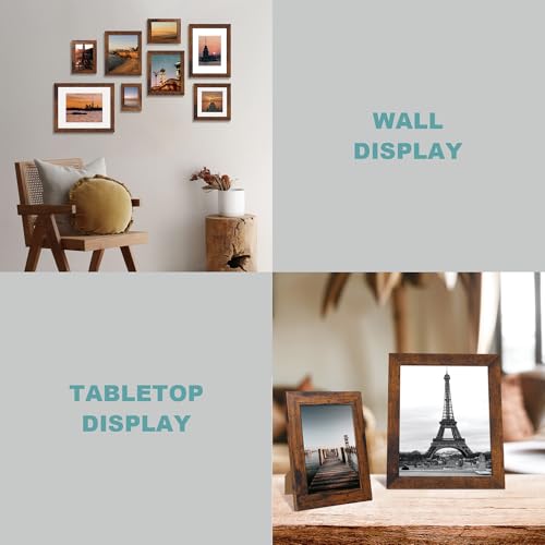 iRahmen 6x9 Picture Frame Set of 4, High Definition Real Glass Rustic Frame, 6 x 9 Wood Photo Frames for Tabletop Display and Wall Mounting - color: Dark Brown, size: 6X9