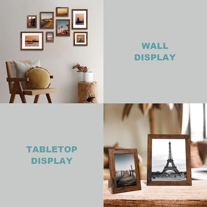 iRahmen 6x9 Picture Frame Set of 4, High Definition Real Glass Rustic Frame, 6 x 9 Wood Photo Frames for Tabletop Display and Wall Mounting - color: Dark Brown, size: 6X9