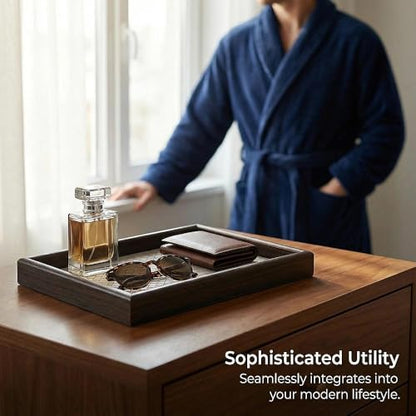 Wooden Valet Tray with Leather Base - Nightstand Catchall Organizer for Cologne, Perfume, Keys, Wallet, Phone, Watch, Jewelry & Sunglasses (Llight Gray) - color: Llight Gray