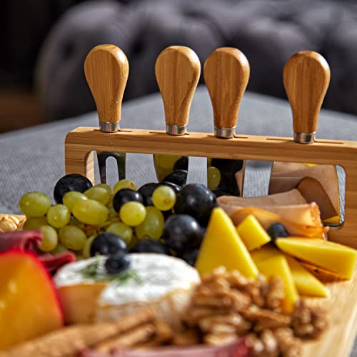 Bamboo Cheese Board and Charcuterie Boards Set & Serving Tray | House Warming Gifts for New Home, Wedding, Bridal Shower & Birthday, for Women - style: Cheese Board Set