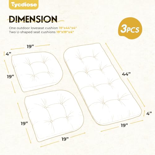 All Weather Outdoor Wicker Chair Cushions of 3 Pieces, Waterproof Outdoor Wicker Chair Cushion for Patio Furniture Loveseat Settee Bench, 1 Loveseat and 2 U-Shaped Thickened Cushions, Cream - color: Cream