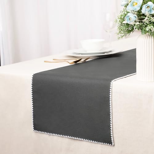 Cotton Table Runner - 72x13 Inch, Decorative Hemstitched Table Runner, Durable & Elegant for Dining Table, Wedding, Restaurant, Oeko-TEX Certified - Dark Grey - color: Dark Grey