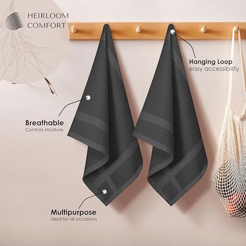 100% Cotton Kitchen Towels, 16"x26", 3 Pack, Waffle Weave, Absorbent, Fast Drying Dishcloth Set for Cleaning, Hand Towels, Dish Rags, Wash Cloth, Durable, Machine Washable, Gray - color: Dark Grey, style: 3 Pack