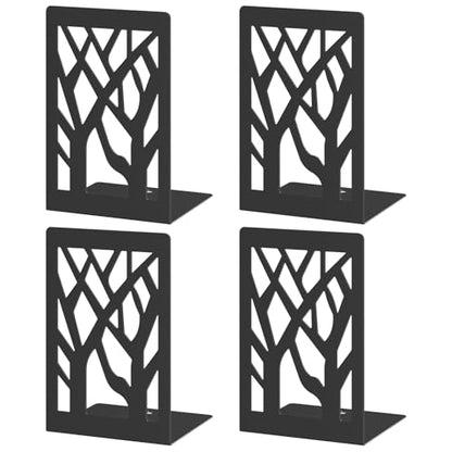 VFINE 4-Piece Modern Metal Bookends for Shelves, Black Tree Book Ends for Books, Decorative Book Organizer for Desk, Non-Skid Shelve Bookends for Home Office - style: Black bookend 2 pairs