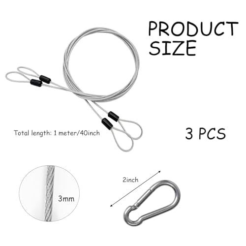 3 Pcs Bird Feeder Hanger for Tree, 40 Inch Hanging Steel Cable with Carabiner Hook, Flexible Stainless Steel Hanging Cables Chain Wire for Bird Feeders, Planters, Baskets, Decorations