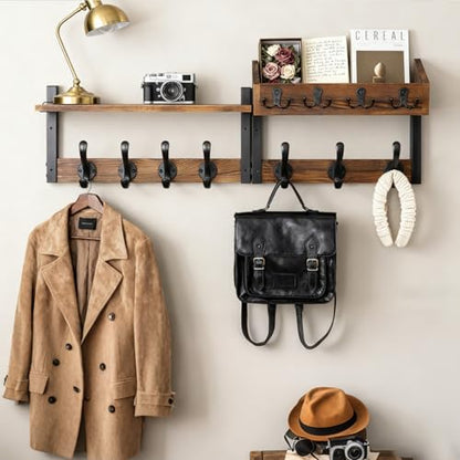 Scettar 29" Wood Coat Rack Wall Mount with Shelf, 4 in 1 Coat and Key Holder Wall Mount, Separable Entryway Wall Mounted Shelf withGreater Load-Bearing and Stability for Living Room, Bedroom, Garage