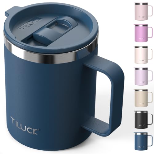 TILUCK 12 oz Insulated Coffee Mug with Lid and Handle | BPA-Free Lid, Double-Wall Vacuum Insulation, Stainless Steel Coffee Cup, Dishwasher Safe Mug for Hot & Cold Drinks, DarkBlue - color: Matte DarkBlue, size: 12 Ounces