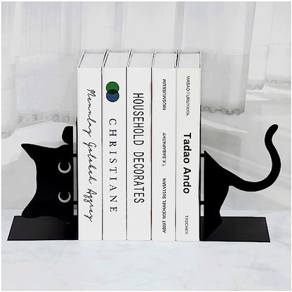 Book Ends Decorative,ENCIMART Book Ends,Metal Bookends,Book Holders for Shelves,Office Decorative Bookends,1.5mm Thickened Book Ends,Bedroom Library Office School Book Desktop Organizer Gift（Cat） | 1.5mm Metal Bookends for Heavy Books, Book Stoppers Desk