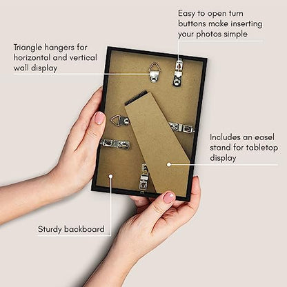 Americanflat 4x6 Picture Frame - Slim Molding - Black | Shatter-resistant glass, wall or tabletop display with included easel, triangle hangers included, secure turn-tab backing - color: Black, size: 4x6