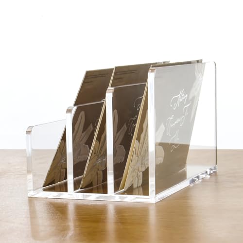 Clear Acrylic 3 Compartment Mail & Letter Organizer for Desk | 5mm thick, 3 compartments organize mail, bills, letters & files. Crystal clear acrylic, non-slip pads. No assembly. - size: 3 Compartments