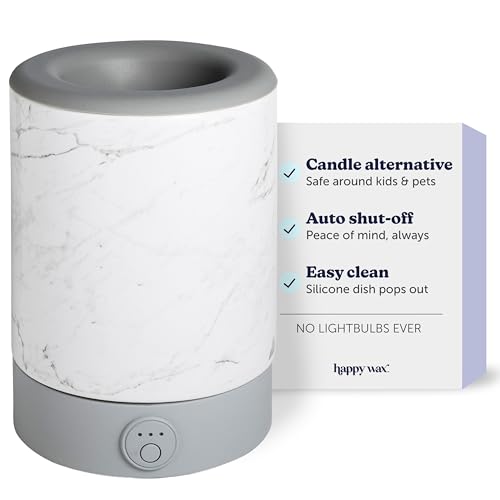 Happy Wax Marble Signature Wax Melt Warmer for Scented Wax Melts, Cubes & Tarts – Electric Wax Melter with Automatic Timer and No Scrape Silicone Dish for Easy Wax Removal - color: Marble