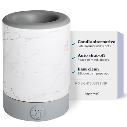 Happy Wax Marble Signature Wax Melt Warmer for Scented Wax Melts, Cubes & Tarts – Electric Wax Melter with Automatic Timer and No Scrape Silicone Dish for Easy Wax Removal - color: Marble