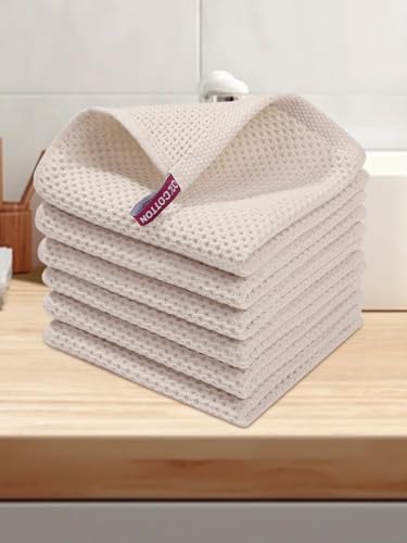 100% Cotton Waffle Weave Kitchen Dish Cloths, 6 Pack Ultra Soft Absorbent, Quick Drying Dish Towels, 12x12 Inches, Dish Rags for Drying Dishes & Daily Kitchen Use, Beige - color: Beige