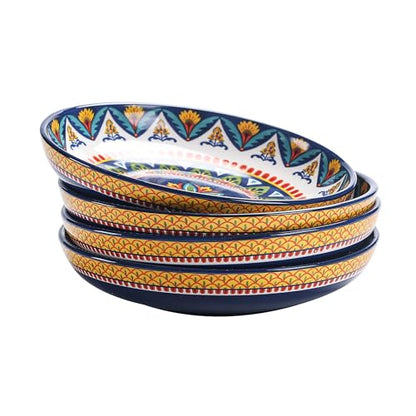 Bico Havana Pasta Bowls, 35oz Salad Bowl Set of 4, Large Ceramic Serving Dinner Bowls for Soup and Cereal, Microwave and Dishwasher Safe, Gift for Housewarming and Thanksgiving - color: Multicolor
