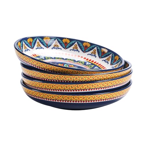Bico Havana Pasta Bowls, 35oz Salad Bowl Set of 4, Large Ceramic Serving Dinner Bowls for Soup and Cereal, Microwave and Dishwasher Safe, Gift for Housewarming and Thanksgiving - color: Multicolor