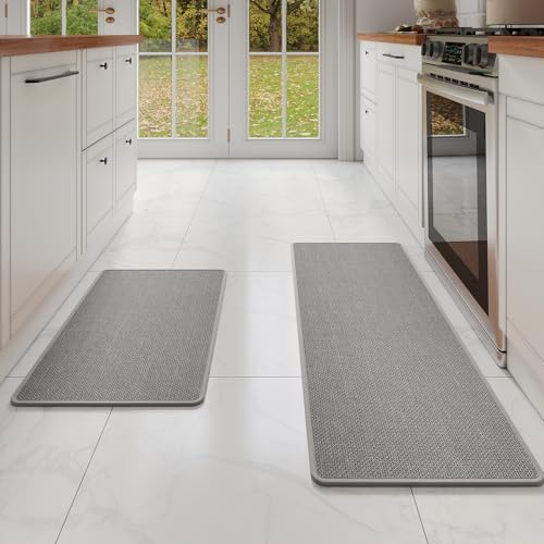 Kitchen Mat Kitchen Rugs Sets of 2 PCS Non Slip Gray 17"x30"+17"x59" | Super Absorbent Woven Rubber Backing Washable Kitchen Floor Mat Sink Mat Runner Rugs Front of Sink, Easy Clean - color: A- Gray, size: 17"x59"+17"x30"