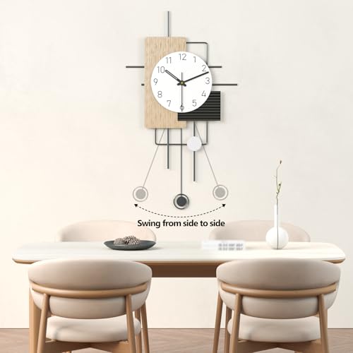 Modern Minimalist Wall Clock Creative Wooden Decorative Wall Clocks Silent Non Ticking Pendulum Clock Battery Powered Quartz Clock for Living Room Kitchen Bedroom Office, 16.5 * 29 in