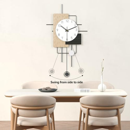 Modern Minimalist Wall Clock Creative Wooden Decorative Wall Clocks Silent Non Ticking Pendulum Clock Battery Powered Quartz Clock for Living Room Kitchen Bedroom Office, 16.5 * 29 in