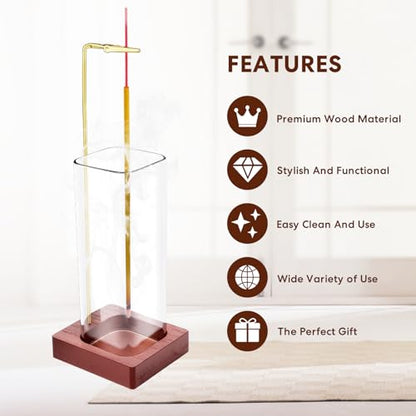 2 Pcs Glass Incense Holder for Sticks, Modern Incense Burner with Removable Glass Ash Catcher, Wood Incense Sticks Holder for Yoga Meditation Home Decor