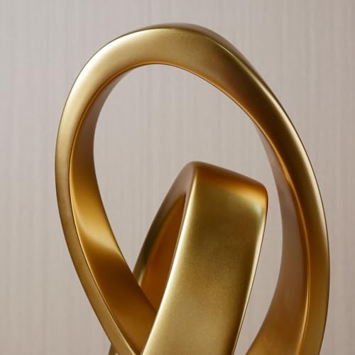 HAUCOZE Abstract Sculpture Statue Modern Decor Table Centerpiece 17.0 Inch | Glossy Gold Resin Handicraft with Black Base Home Ornament Fashion Art Gift for Living Room Bedroom Office