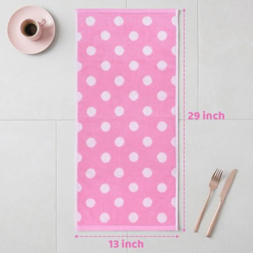 Jacquotha 2-Piece Pink Hand Towels (Polka Dot), Cotton Face Towel, 13"x29" | Cute Cotton Kitchen & Bathroom Towels, Classic Aesthetic Decor