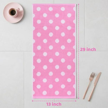 Jacquotha 2-Piece Pink Hand Towels (Polka Dot), Cotton Face Towel, 13"x29" | Cute Cotton Kitchen & Bathroom Towels, Classic Aesthetic Decor