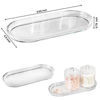SheeChung Acrylic Vanity Tray, 2 Pack, Clear, 9.65 in x 4.5 in x 0.79 in, Catchall Tray, Countertop Sink Tray Dispenser, Sturdy Holder for Cabinet, Shelf, Cupboard, or Closet Organization | 9.65" x 4.5", Perfume Jewelry Candle Dispenser Catchall Tray, Stu