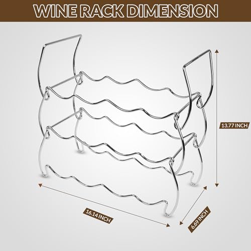 3-Tier Countertop Wine Rack, 12-Bottle Metal Liquor Display Shelf | Stackable 3-Tier Metal Wine Rack for Home Bar, Kitchen Cabinet, Countertops & Pantry - color: Silver