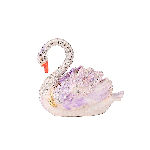Purple Swan Animal Jewelry Trinket Boxes Hinged Enamel Hand-Painted Collectible Figurines Craft Gift for Home Decor - color: Purple