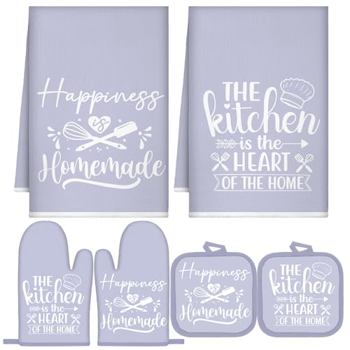 Sratte 6 Pcs Kitchen Decor Accessories Set, Kitchen, Dreamy Purple | Farmhouse Kitchen Towels Pot Holders Oven Mitts Set 2 Dish Towels 2 Potholders 2 Cooking Mittens for Baking Cooking Supply - color: Dreamy Purple, style: Kitchen