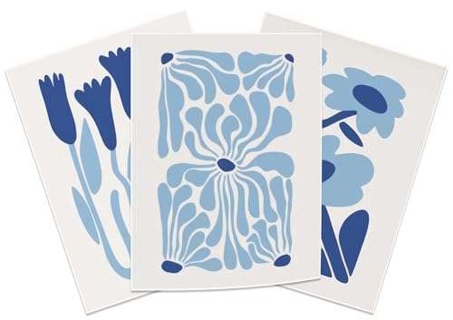 HNNXAR Blue Wall Decor,Matisse Wall Art,Blue Abstract Wall Art,Light Blue Floral Canvas Prints Flower Poster Picture Painting Aesthetic Set of 3 for Living Room Bedroom Teen Girls Room 16x24 Unframed - color: Blue Matisse B, size: 16"x24" Poster
