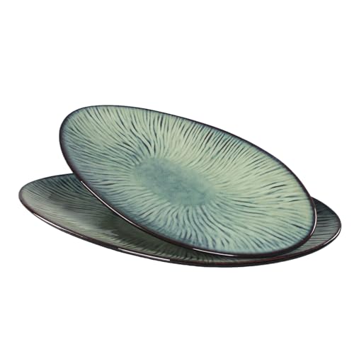 Ceramic Serving Platters - Set of 2 Oval Platters for Entertaining, Modern Kitchen Dishes for Dinner, Fruit, Salad, Serving Trays - color: Canoe, size: 16 Inch