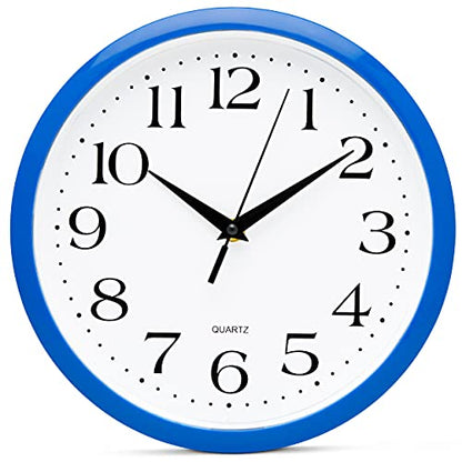 Bernhard Products 10 Inch Blue Quartz Analog Wall Clock - Silent, Easy to Read, Quality Construction, Simple Design, Lightweight, Easy to Hang, Battery Operated - color: Blue, size: 10 Inch