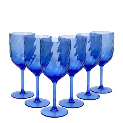 Yalin Set of 6 Unbreakable 15 oz Acrylic Plastic Wine and Water Tumbler Stackable Goblets. (Blue, 15 oz) - color: Blue, size: 15 oz