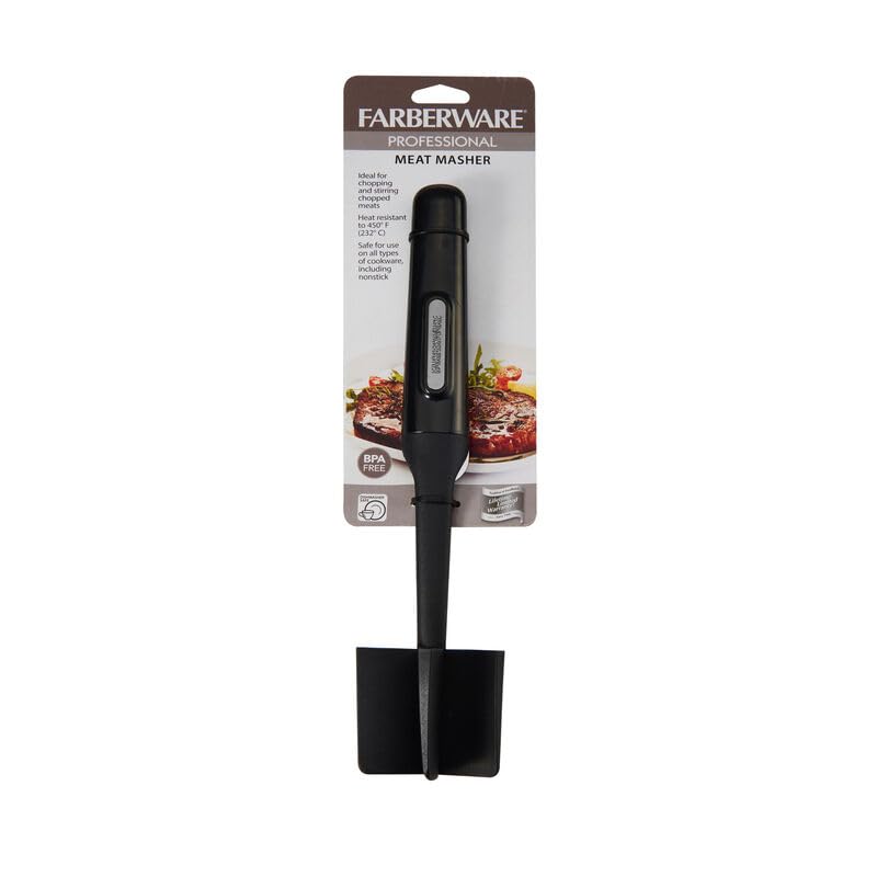 Farberware Meat Masher and Chopper Tool with 5 Beveled Blades - Ground Beef Chopper, Potato Masher, Batter Stirrer - Heat Resistant to 450 F, Dishwasher Safe - color: Black