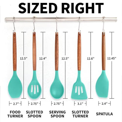 Zulay Kitchen 5 Piece Silicone Utensil Set | Non-Stick Silicone Cooking Utensils Set with Acacia Wood Handles - 464°F Heat Resistance Kitchen Utensils Set - Mint - color: Mint, size: 5-Piece Set