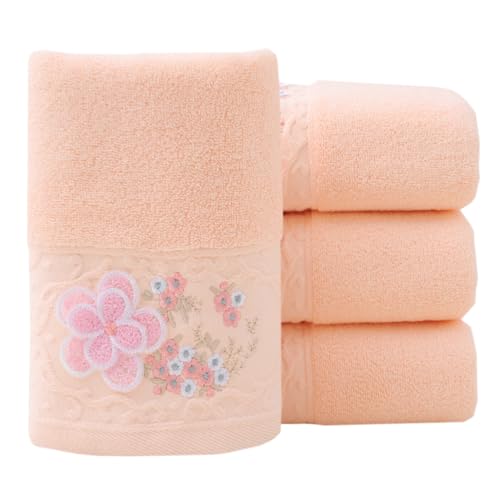 Hand Towels Set of 4 Embroidered Floral Pattern 100% Cotton Absorbent Soft Decorative Towel for Bathroom (Pink) - color: 4 Pink