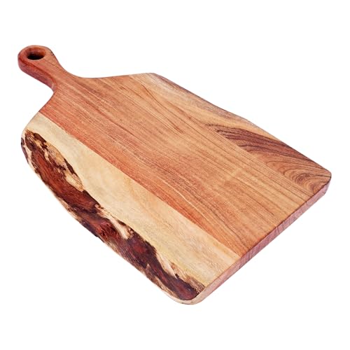 GoCraft Acacia Wood Live Edge Cutting Board – Rustic Handcrafted Charcuterie Board with Handle, Wooden Cheese Tray, Serving Platter, Chopping Block for Kitchen & Farmhouse Décor (Large) - size: 21"L x 12"W