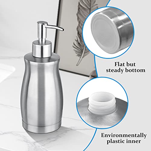 Soap Dispenser Stainless Steel - Brushed Nickel Pump Dispenser Bottle Refillable Liquid Hand Dish Soap Dispenser for Bathroom, Kitchen, Countertop, Silver (13.5 Oz / 400ML) - color: Curved-silver