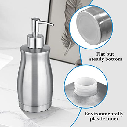Soap Dispenser Stainless Steel - Brushed Nickel Pump Dispenser Bottle Refillable Liquid Hand Dish Soap Dispenser for Bathroom, Kitchen, Countertop, Silver (13.5 Oz / 400ML) - color: Curved-silver