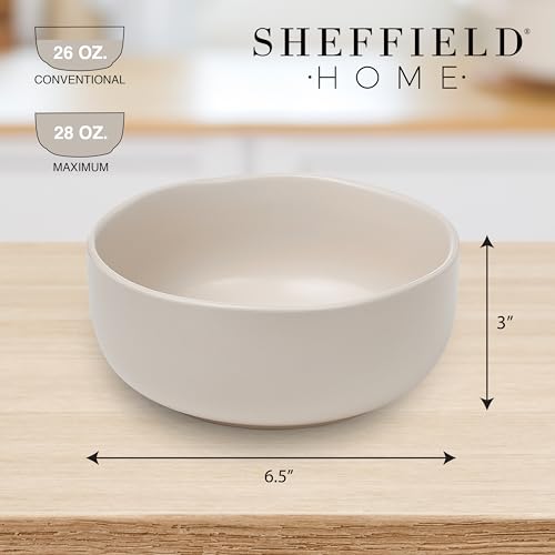 Sheffield Home Large Stoneware Cereal Bowls - Set of 6, 28oz Capacity - Dishwasher & Microwave Safe - 6" Diameter, Stylish & Functional for Everyday Use – Blush - color: Blush